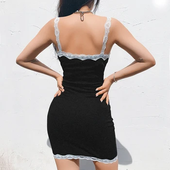Darlingaga V Correa De Cuello Bodycon Vestido Sexy Mujer Encaje De Punto Negro Sin Espalda Vestido De Verano Vestido De La Moda De Vestidos De Fiesta Club