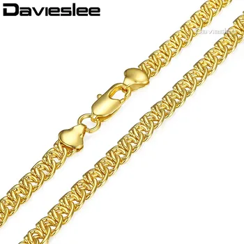 Davieslee Collar Para las Mujeres, Hombres, Niñas y Niños, de 7 mm de Ancho Caracol de la Cadena de Oro Amarillo Lleno de Mujeres Collar de la DGN417