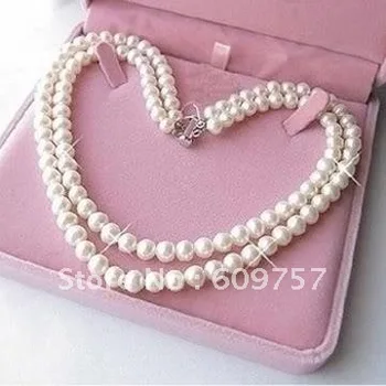 De agua dulce Cultivadas de Collares de Perlas Finas 2Rows 7-8mm Blanco Akoya Collar de Perlas de las mujeres de regalo de la joyería