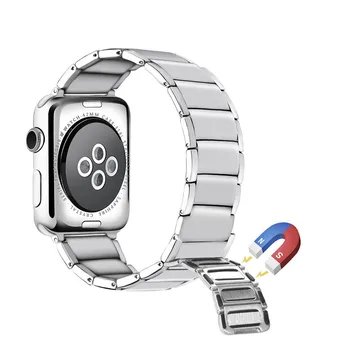 De alta calidad banda de reloj de diseño de la correa para el apple watch 1/2/3/4/5/6/SE del metal del acero inoxidable de la correa magnética pulsera de bambú