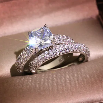 De alta calidad Par Aniversario anillo 5A blanco Circón anillo de Compromiso de la boda Banda de anillos para las mujeres Nupcial de la Joyería de regalo