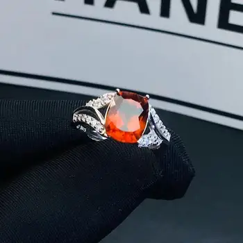 De color Naranja intenso Granate anillo de envío Libre Natural rojo real garnetRing 925 de la plata esterlina de la joyería Fina