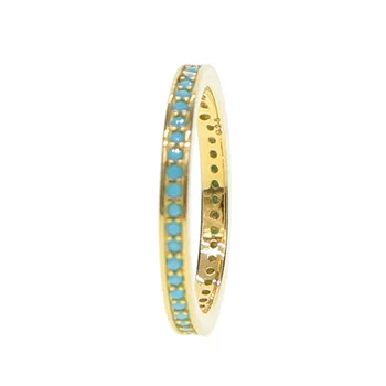 De color oro allanar azul turquesa piedra de la participación de la banda de calidad superior clásico y elegante de la pila de apilamiento de la eternidad anillo de plata 925