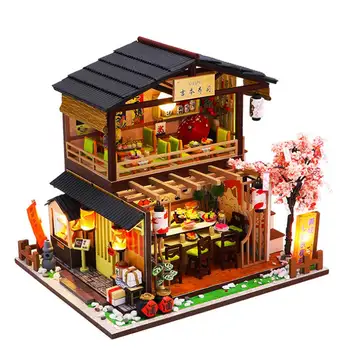 De Estilo nórdico Muebles de Casa de Muñecas de BRICOLAJE en Miniatura Modelo 3D de Madera, casa de Muñecas, Regalos de Navidad, los Juguetes Para Niños de Casas de Muñecas + Luces
