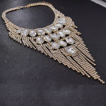 De gran tamaño de lujo largo de la boda del collar de la joyería para la novia de oro de cristal de las Mujeres de la Fiesta de Disfraces de Lujo Grande de la Joyería de Regalo para Mamá
