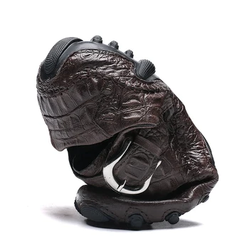 De los hombres Casual Zapatos de piel Genuina de Cocodrilo patrón de cuero de Lujo de la Marca de Moda Transpirable Zapatos de Conducción de Deslizamiento En Cómodos Mocasines