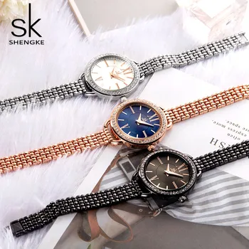 De lujo de la Señora Relojes de Oro Rosa de las Mujeres del Reloj de SHENGKE de diamante de imitación de la Moda Casual de Acero Inoxidable de Cuarzo Impermeable reloj de Pulsera Mujer