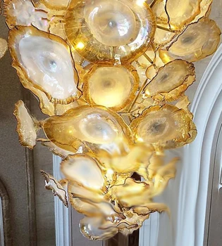 De lujo de Oro de Araña de Cristal de Luz de la Luminaria LED de Cristal de Murano Flor de la Placa de Arte Moderno de Iluminación de la lámpara para Proyecto de Hotel