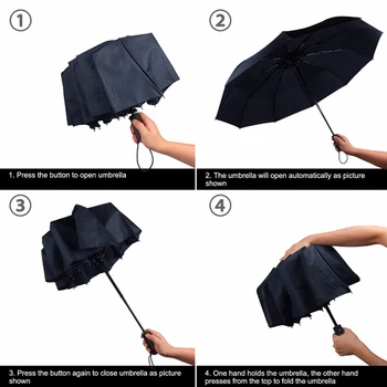 De lujo de Plegado Automático Paraguas Compacto de Protección de Tres Paraguas plegable a prueba de viento Sombrillas Esmerilado Mango de la Sombrilla