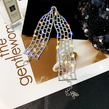 De lujo Geometría gargantillas collares para las mujeres de diamantes de imitación completa de la Amplia forma de celosía de cristal de la Joyería Collar de cadena de regalo