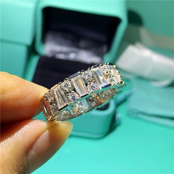 De lujo Real Soild de la Plata esterlina 925 anillo en forma de T de Compromiso de Diamantes anillo de Bodas Anillos Para las Mujeres de los hombres del dedo de la joyería