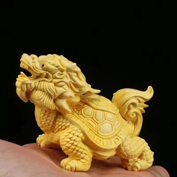 De madera maciza auspicioso animal dragón tortuga de la decoración de la Pequeña modelo，Moderna escultura de arte，decoración del Hogar feng shui estatua