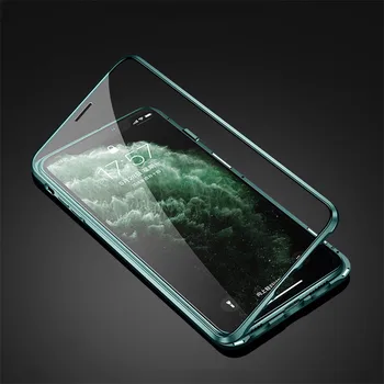 De Metal Magnético Caso + de doble cara de Cristal Templado Imán de la funda Para el iPhone 11 Pro Max XR XS MAX X 8 7 6 6 Plus SE SE2 2020