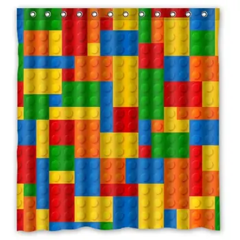 De moda de bloques de lego Personalizado Poliéster impermeable Baño Anillos de Cortina de Ducha Incluido 66