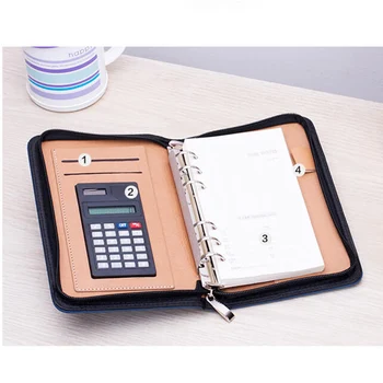 De negocios con el Bloc de notas Calculadora Cremallera cuaderno a6 manual de Hojas Sueltas Libro Portátil de Papelería