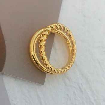 De oro apilados trenzado Radial Anillo de acero inoxidable para las mujeres de capas de cuerda anillo elegante de la moda de 2020