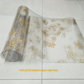 De PVC de Oro Watherproof Mantel de Vidrio Suave Mesa de Cristal Cubierta de la Lona del Restaurante Mesa de la Cocina de la Estera del Pvc del Claro de la Tabla 1.8 mm