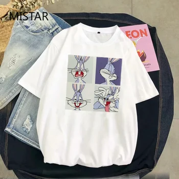 De verano casual de las Mujeres T-shirts Ulzzang kawaii de impresión de dibujos animados Camiseta de corea del Estilo de Tops de Harajuku de manga corta de bugs bunny camiseta