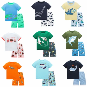De verano los Niños Pijamas de Niños del Bebé Gilrs Ropa de dibujos animados Traje de Manga Corta de conjunto de ropa de niños ropa de dormir Pijamas de Conjuntos