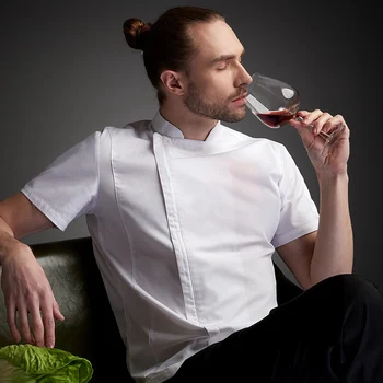 De verano traje de chef cocinero chaqueta masculina del chef camisa blanca Restaurante Uniformes de Peluquería Tienda de ropa de trabajo Overol