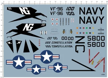 Detalle Hasta 1/48 de la Fuerza Aérea de la USAF F-4J Phantom II VF-96 Modelo de Caza Kit de Calcas