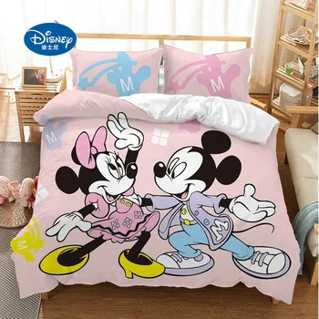 Dibujos animados de Disney juego de Cama de Mickey Minnie funda de Edredón individual camas King Queen size, doble juego de sábanas juego de cama de lujo