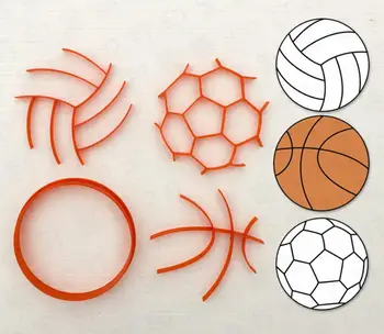 Dibujos animados en 3D de la Impresora de Deportes de fútbol de la bola de la cesta de Cortador de Galletas para Cupcake Fondant Impreso en 3D Cookie Sello