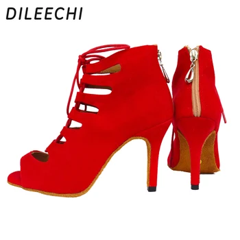 DILEECHI nueva llegada azul rojo de terciopelo negro con tacones de baile latino zapatos de las mujeres del partido de la Boda de la Salsa zapatos de baile suave suela de 8,5 cm