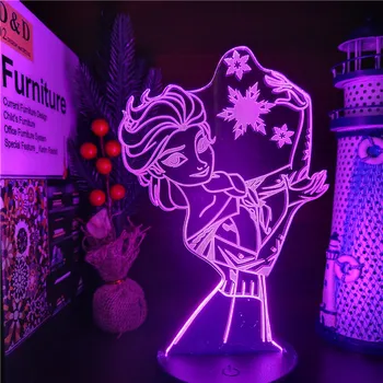 Disney Congelado Princesa 3D Visual de la Lámpara Anna Elsa Olfa Estatuilla Luz de Noche LED de Acrílico de la Ilusión de la Tabla de la Lámpara de la Decoración del Hogar, Juguetes de Niños