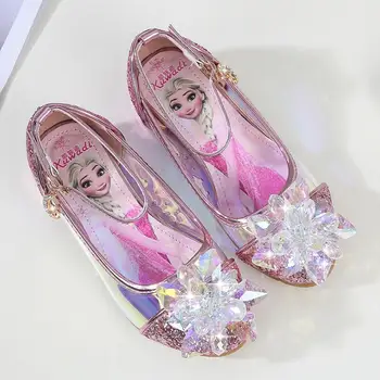 Disney Frozen Crystal Zapatos Para Las Niñas De Bebé De Elsa La Princesa De Los Niños Zapatos De Cuero De Tacón Alto Sandalias De Verano De La Mariposa Nudo Vestido De Fiesta