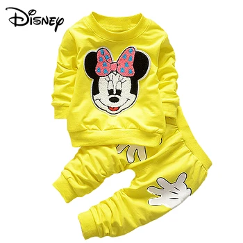 Disney Mickey Minnie Frozen Ropa de Bebé Niño de Primavera, de Otoño de Impresión de Larga T-shirt Top Overoles Pantalones Trajes de Niños Bebes Traje de Jogging
