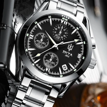 DITAWATCH Nueva Moda Relojes para Hombre de acero Inoxidable con Acero Superior de la Marca de Lujo Cronógrafo Deportivo Reloj de Cuarzo de los Hombres Relogio Masculino