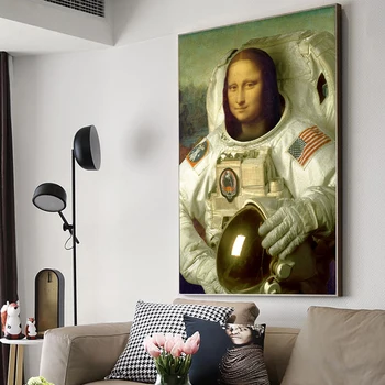 Divertido Arte de la Mona Lisa, El Astronauta de la Lona Cartel Abstracto, Arte de la Pared Carteles y Estampados de Cuadros para la Sala de estar sin enmarcar
