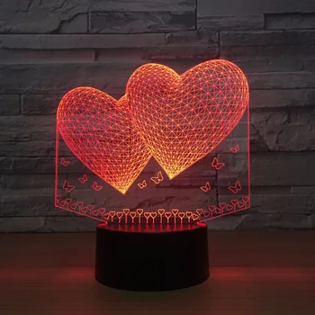 Doble Corazón 3d Lámpara de 7 Colores Led Lámpara de Noche Para los Amigos Táctil Usb Led Lámpara de Mesa Lámpara de Dormir la Lamparita de Envío de la Gota