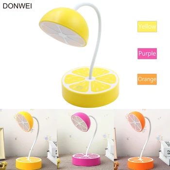DONWEI de Carga USB Decoración de Mesa de Frutas Frescas Lámpara de Escritorio de la Noche Flexible Regulable Protección de los Ojos Limón Pitaya Forma de Naranja de la Luz