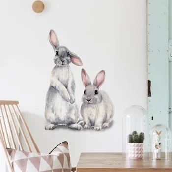 Dos lindos conejos de etiqueta engomada de la Pared de los Niños los niños de la sala de la decoración del hogar extraíble papel tapiz de la sala de estar dormitorio mural conejito pegatinas