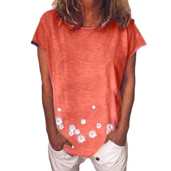 Dulce de flores de Impresión de la camiseta de las Mujeres de Manga Corta O-Cuello de la Calle Casual Femenina camiseta Tops Más el Tamaño 5XL Suelta de Verano Nuevas Camisetas