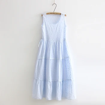 Dulce y fresco azul, blanco, bordado tanque sin mangas vestido de gala mori girl 2018 verano de Nuevo