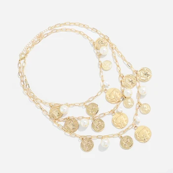 Dvacaman Vintage Simulado Collar de Perlas para las Mujeres 2021 Encanto Multi-Capa de la Moneda Insignia de Colgante con Cadena en el Cuello Fiesta de Graduación de la Joyería de Regalo
