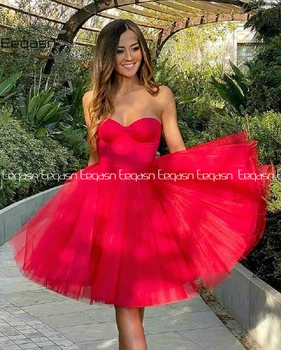 Eeqasn traje de cóctel Corto Rojo Vestidos de Cóctel 2020 Elegante Tul Espalda Abierta vestidos Formales de noche de fiesta mujer