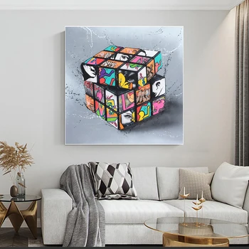 El Arte del Graffiti Cubo de Rubik de la Lona de Arte de los Carteles y de Impresión Abstracta Juego de Mango Pinturas en Lienzo de dibujo para niños Decoración de la Habitación
