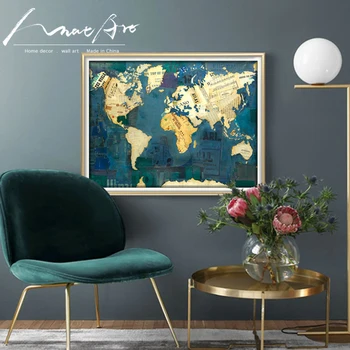 El arte pop Moderno collage de la impresión del cartel mapa del Mundo silueta vintage cartel de lona de arte de la pared Azul del vintage clásico de la pintura de la imagen