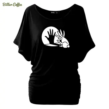 El conejo de la Mano de la Sombra Mostrar Letras de Impresión de las Mujeres camiseta de Algodón Casual camisetas Divertidas Para Dama Top Tee