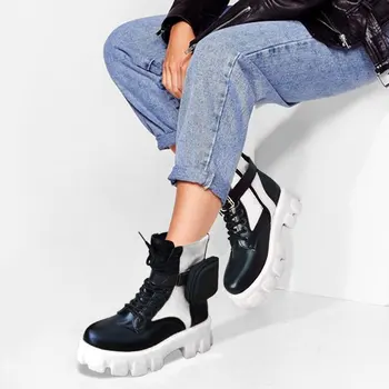 El Diseño De La Marca De Damas Grueso Tacón Botas De Moda De Moda Bolsa De Tobillo Botas Mujer 2020 Fiesta De Colores Mezclados Zapatos De Plataforma Mujer