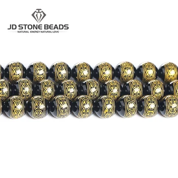 El Feng Shui Natural de Ágata Negro de la Piedra Tallada Patrón de Dinero Suelto Perlas Para Hombres, Mujeres y Unisex de la Riqueza y la Buena Suerte de Bricolaje Pulsera