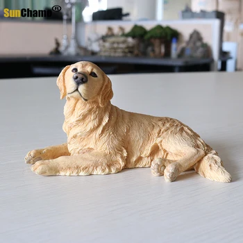 El Golden Retriever es Mentira Postura de Simulación de Animales Perro Modelo de Coche de la Casa de Joyas Artesanías de Figurillas de Miniaturas Decoración de Artesanías