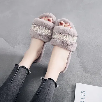 El invierno de las Mujeres de la casa, Zapatillas de Casa, Zapatos 2020 Piel de Imitación de la Moda Caliente Zapatos de Mujer Deslizarse sobre Pisos de Diapositivas de interior zapatillas de Tamaño 35-40