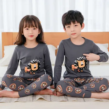 El otoño de los Niños Pijamas Conjunto de los Niños de dibujos animados de Gato León ropa de dormir para Niños Casa Pijamas de Niñas de Algodón de los Animales de Pijamas de Bebé 2-12Y Dormir