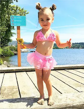 El Verano De 2017 Niño Los Niños De Las Niñas De Bebé De Color Rosa De Encaje Tankini Bikini Trajes De Baño Traje De Baño Traje De Baño Ropa De Playa