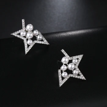 Elegante Estrellas, Estrellas de mar Artificial Aretes de Perlas Santificad CZ Cristal de Postes de madera del Oído Pendientes de la Joyería de la Moda Brincos AE473